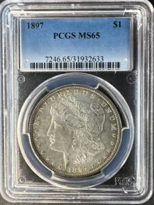 1897-P ���[�K�� �V���o�[ �_���[ PCGS MS65 -- �z���C�g�̕\�ʁA���C�g�����̃g�[�j���O
