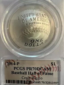 2014P野球殿堂SILV。クレイグ・ビジオのサイン入りプルーフ $1 PCGS PR70 DCAM