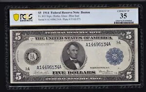US 1914 $5 FRN �{�X�g�� �m�[�g �o�[�N/�K���X FR 845 PCGS 35 Ch VF (134)