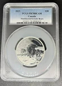 2023 カナダ $30 多面動物ハイイログマ 2 オンス コイン PCGS PF70DCAM