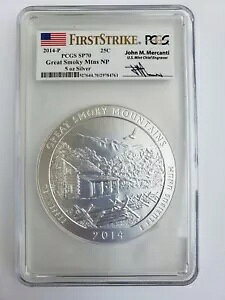 2014-P グレート スモーキー マウンテンズ 5 オンスシルバー ATB PCGS SP70 FS メルカンティ ??