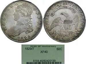 1829/7 50C PCGS XF40 O-102 �L���b�v�t���o�X�g ~ �\�ʂƃ��g���z���_�[��I��!