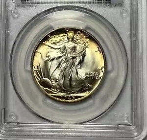 1945-D �E�H�[�L���O ���o�e�B �n�[�t�_���[ �X�[�p�[ �W�F�� + PCGS MS66 CAC Bean + ���b�` �J���[