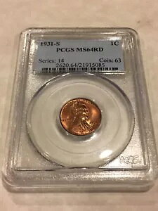 1931-S PCGS MS64RD 1C リンカーン セント ペニー レッド!! PQ!!すごいアピール!! OBL
