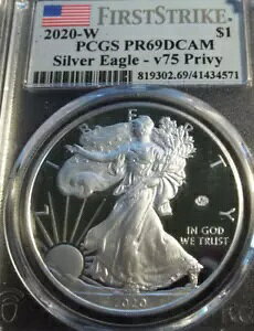 PCGS 2020 W �A�����J�� �V���o�[ �C�[�O�� �h�� PR69-DCAM v75 �v���C�x�[�g �t�@�[�X�g �X�g���C�N