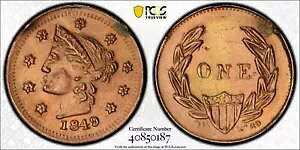 1849 ONE Ji_ ueBbV RrA S[h G&L-320 / PCGS AU ڍ POP 3 CN3