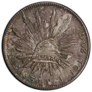 ���L�V�R 1834 Go PJ 8 Reales �V���o�[ PCGS AU53