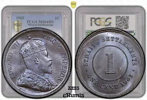 Straits Settlements、エドワード 7 世、1 セント 1903、トップ ポップ、PCGS MS 64 BN