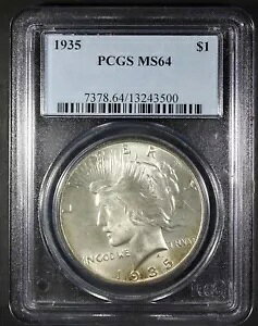 1935 �s�[�X �_���[ PCGS �ɂ�� MS64 �O���[�f�B���O ���C�g�g�[�� �j�[�X �R�C�� �x�^�[ �f�C�g $1