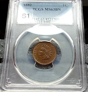 1882 �C���f�B�A�� �w�b�h �Z���g - Snow-1 Sleepy Eyes RPD - PCGS MS63BN - ��������