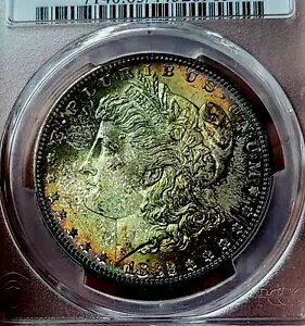 1882 s モーガン ドル PCGS MS65 見事な?? レインボートーンのトーニング!!??