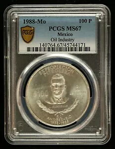 メキシコ 1988 月 100 ペソ 石油産業 50 周年記念 PCGS MS 67