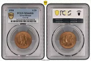 ?? 1954 �C�M���X �n�[�t�y�j�[ PCGS MS66 RB - �g�b�v�|�b�v!�m���Ă���ō����i! ??