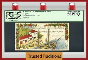 TT PK N/A 1945 �M���V�� �U�S�� 1000 �h���`�}�C PCGS 58 PPQ ���Ƀ��j�[�N�ȃf�U�C���I