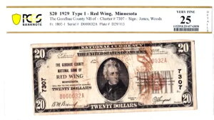 $20 1929 T1 National RED WING �~�l�\�^ �~�l�\�^ ???? �󏭁I ???? PCGS 25 �ƂĂ��ǂ��ł�!