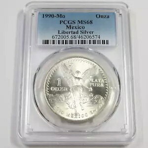 1990 Mo PCGS MS68 - メキシコ - 1 オンス シルバー リベルタ オンザ #46514A