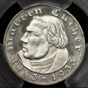 PCGS PR 詳細」ドイツ第三帝国 2 ライヒスマルク銀貨 (1933 年)