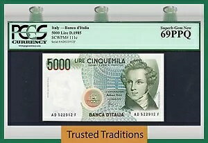 TT PK 111c 1985 �C�^���A 5000 ���� V. �x���[�j PCGS 69 PPQ �ō��̐l�C!