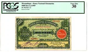 モザンビーク ... P-32 ... 1000 レイ ... 1909 ... *VF* ... PCGS 30