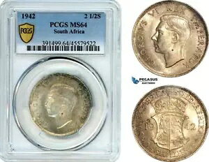 AI153、南アフリカ、ジョージ 6 世、2 1/2 シリング 1942、プレトリア、PCGS MS64