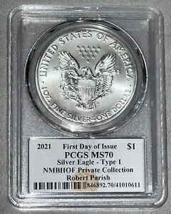 2021 Ns $1 PCGS MS70Silver Eagle Type 1 NMBHOF Robert Parish PC