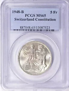 1948 B �X�C�X 5 �t������� Commem �R�C�� - Constx �Z���e�j�A�� PCGS MS 65�B