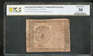 $40 1778 �N 9 �� 26 �� �嗤�ʉ� CC-84 PCGS 30 Very Fine (U16)