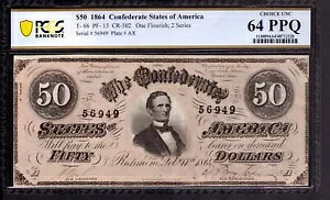 1864N $50 AJA T-66 PF-13 PCGS B CHOICE UNC 64 PPQ