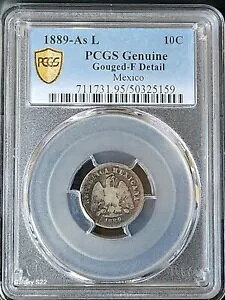 1889-As L シルバー 10 センタボス アラモス、メキシコ PCGS 本物の F ディテール キー 20k 鋳造