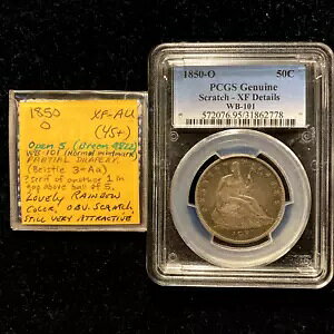 1850 o シーテッド リバティ ハーフダラー WB101 トーン PCGS XF 極細 50c 詳細