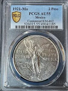 1921-Mo 2 DOS PESOS ���L�V�R �Z���e�j�A�� KM-462 PCGS AU55 (�|�b�v 88/283) �f���炵������