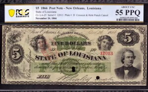 1866 �N $5 ���C�W�A�i�B�j���[�I�[�����Y UNC 55 PPQ �Ɋւ���p�~���ꂽ�|�X�g�m�[�g PCGS