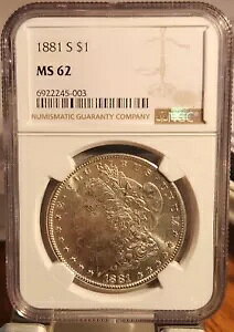 1881 S ���[�K�� �V���o�[ �_���[ NGC MS 62 | UNC BU MS62 �Z�~PL �X�p�[�N���[ �z���C�g