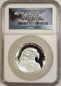 2014-P ツバル 1 オンス アメリカ白頭鷲 プルーフ銀貨 NGC PF70 UC、ER