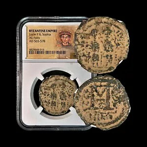 �r�U���`���B 569�A? Follis - NGC Cert - Justin II�ASophia�ANicomedia B
