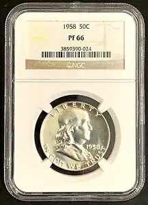 1958 NGC PF66 �v���[�t �x�� �t�����N���� 50 �h�� 50 �V���o�[ �S�[�W���X�ȃg�[���̐��m�ȃR�C��