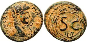 ??NERO-SERPENT-54-68 AD-19mm/7.28g-F/VF-ANTIOCH-SC IN WREATH-RPC 4310-T_G_COINS!