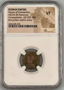 NGC VF ローマン AE3/4 コンスタンティン AD 330-340 ROMA / SHE WOLF & TWINS リバース