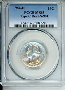 1964 D ���V���g�� �N�H�[�^�[ PCGS MS63 Type C Rev. FS-901
