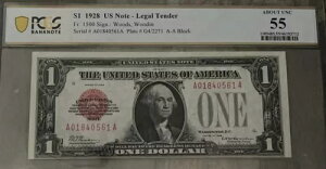 1928N $1 ^@D Woods & Woodin FR1500 UNC 55 PCGS usn auɂ