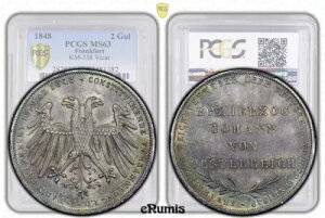 �h�C�c�A�t�����N�t���g�A2 Gulden 1848�A�q�t�I���APCGS MS 63