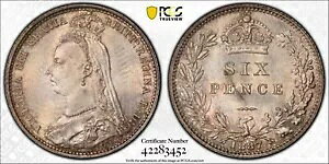 �C�M���X 1887 VALUE REVERSE 6D 6 �y���X SIXPENCE S-3929 PCGS MS65 KM# 760