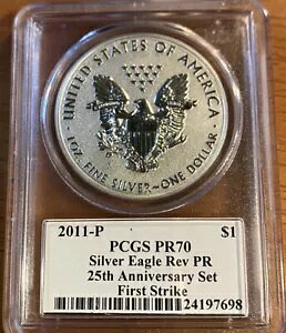 2011 P- �A�����J�� �V���o�[ �C�[�O��- PCGS- Rev PF70- �t�@�[�X�g �X�g���C�N- �W���� �}�[�J���e�B- 25 ��