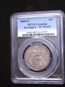 1860-S �V�[�e�b�h ���o�e�B 0.5 �h�� ? PCGS XF-50C �V���o�[ �R�C�� ��