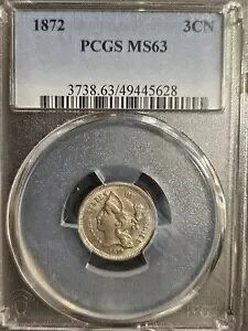 1872 �X���[ �Z���g �j�b�P�� * PCGS MS63 * ���[ �~���g 862,000 * �{�[���h �X�g���C�N * R-6.2