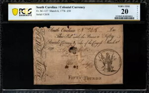 TEXJCiAn Fr#SC-127 1776 N 3  6  50 |h PCGS 20