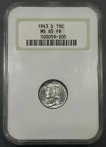 1943-D NGC MS65FB �u�I�[���h �t�@�b�e�B�v �}�[�L�����[ �V���o�[ �_�C�� 10c - ����̂���O���[ �g�[��