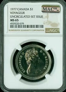 1977 付属宝石 SWL カナダ $1 ドル NGC MAC MS65 PQ スポットレス *