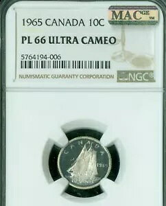 1965 �J�i�_ 10 �Z���g NGC PL66 �E���g���w�r�[ �J���I MAC �X�|�b�g���X *