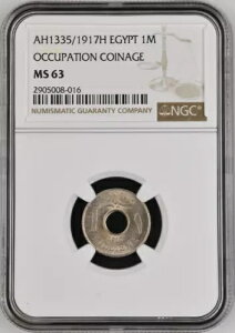 �G�W�v�g 1 M 1917H - AH1335 MS 63 SULTAN HUSSEIN KAMIL NGC One Millieme �ɂ��O���[�f�B���O